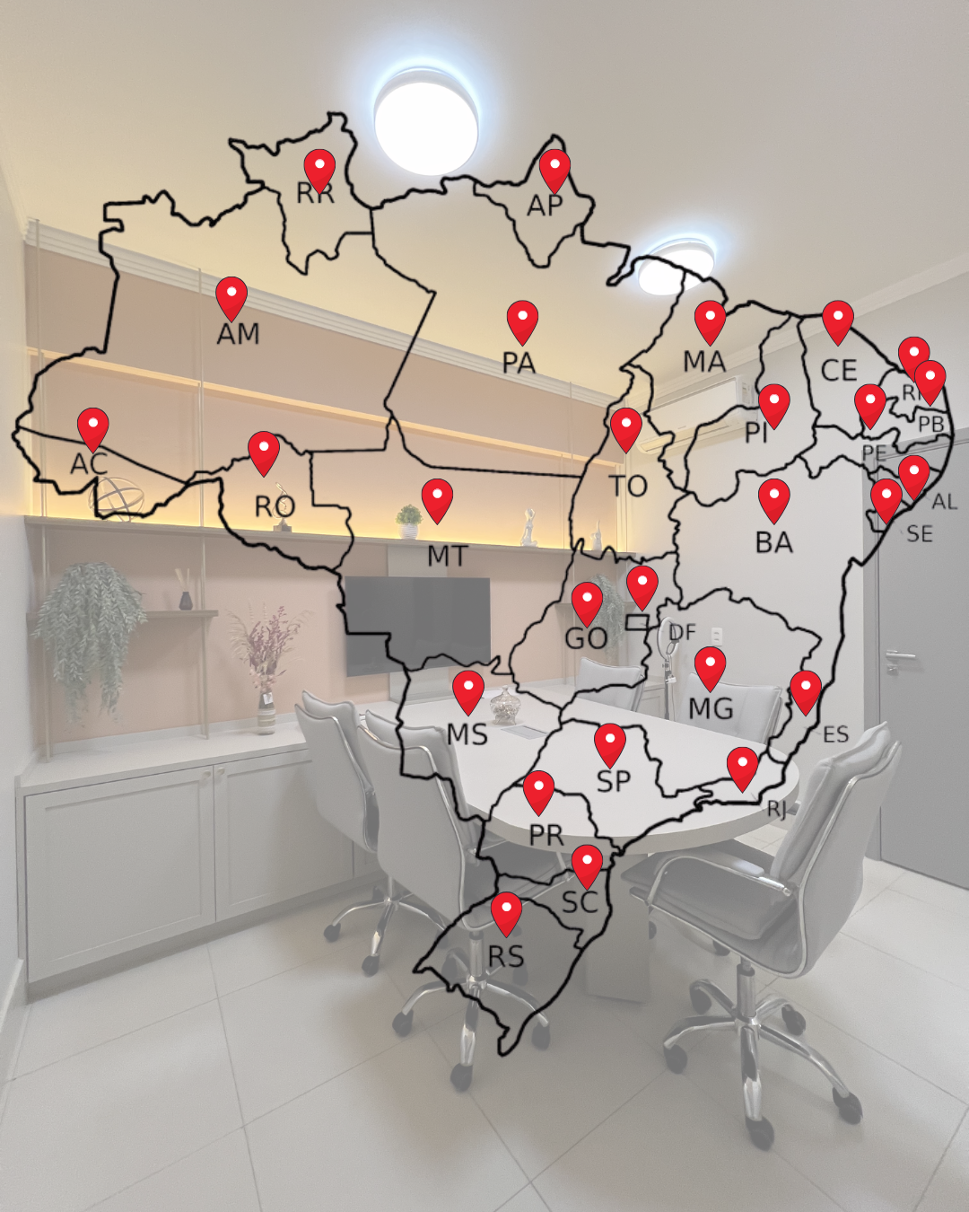 Mapa do Brasil ilustrando atendimento em todo o território nacional.